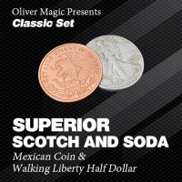 超级苏格兰硬币(磁性+密纹双重锁定) 经典行走套装 Superior Scotch and Soda (Double Locking,Mexican Coin & Walking Liberty Half Dollar) by Oliver Magic - Classic Set