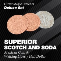超级苏格兰硬币(磁性+密纹双重锁定) 豪华行走套装 Superior Scotch and Soda (Double Locking, Mexican Coin & Walking Liberty Half Dollar) by Oliver Magic - Deluxe Set