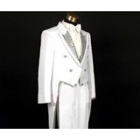 白色银领燕尾服(上衣+长裤+束腰+领结) M White Tuxedo (Coat + Trousers + Waist + Tie)